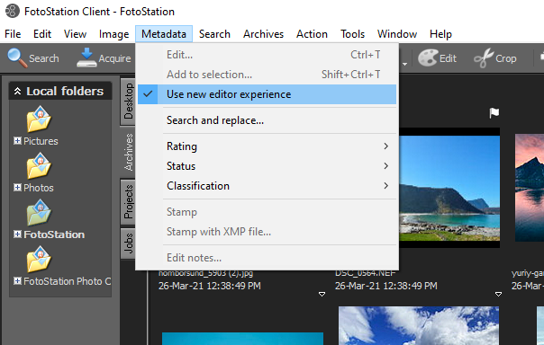 Enabling the new metadata editor experience in FotoStation Pro or Client